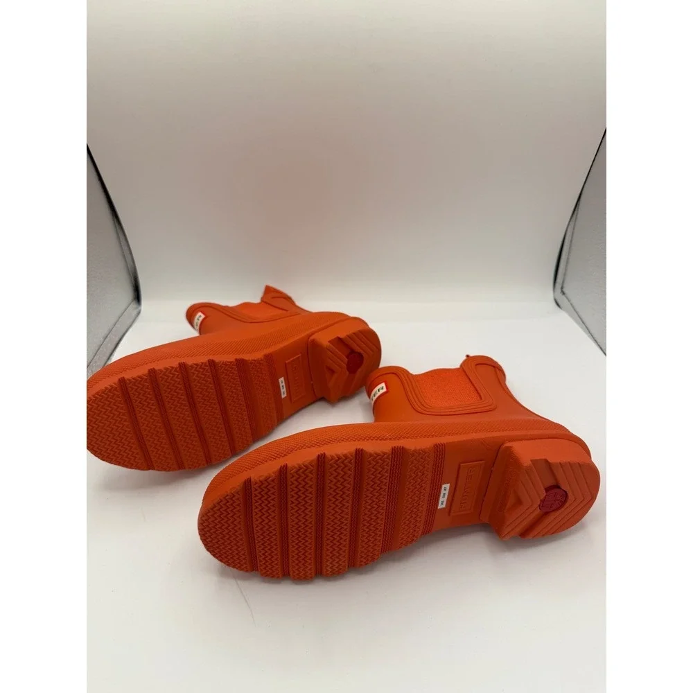 Hunter Original Chelsea Rain Boots Orange Waterproof Rubber Women's 7‎ MSRP $175
